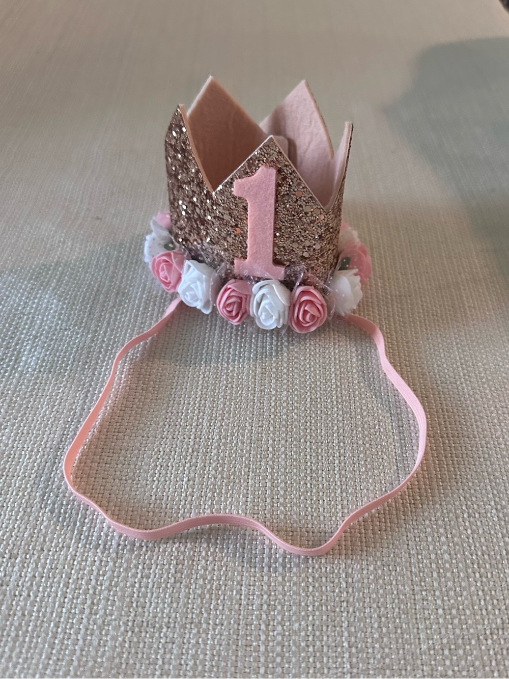 Glitter Pink 1st Birthday Crown Headband